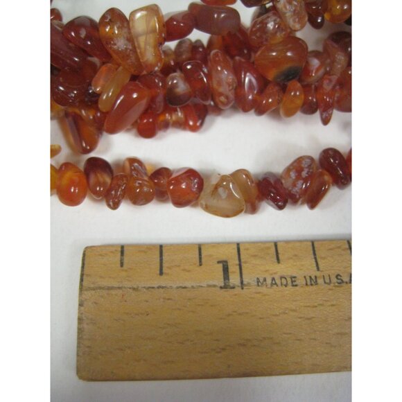Carnelian Stone Chip Multi Strand Beaded Necklace  Wooden Accents Boho Chic 21in - Picture 4 of 9